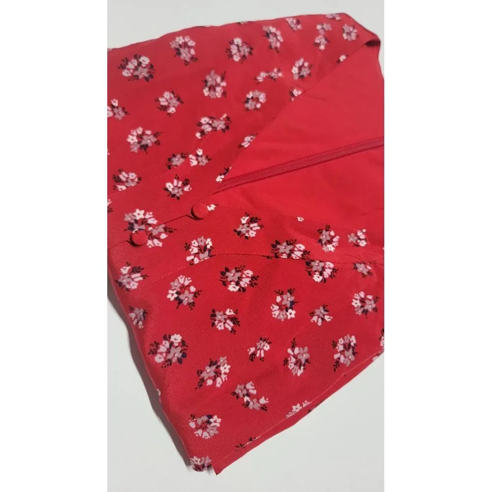 Madewell Red Silk Little Lilies Button‎ Front Ruffle Sleeve Short Dress Size 2